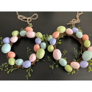 Easter Egg Wreath Set 2pc Pastel Multicolor Grapevine Spring Decor Unbranded